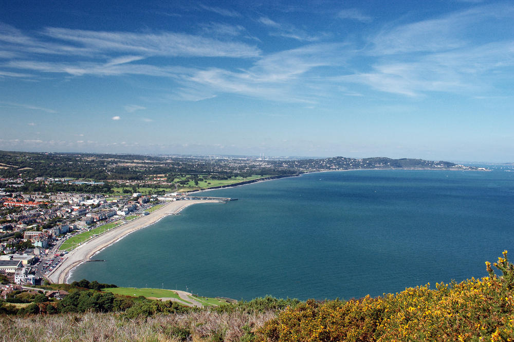 View of Bray and the Irish Sea from Bray Head on a sunny day