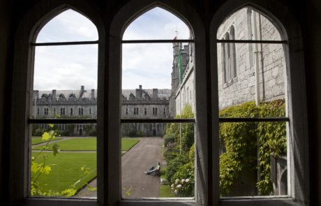 view out of gothic window on ucc campus